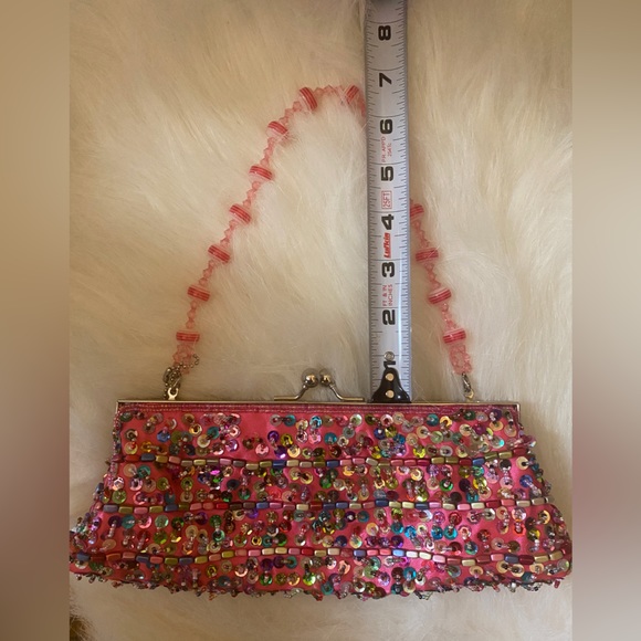 Cocoon House Multicolor Beaded Pink Evening Bag Clutch Handbag - Picture 5 of 8